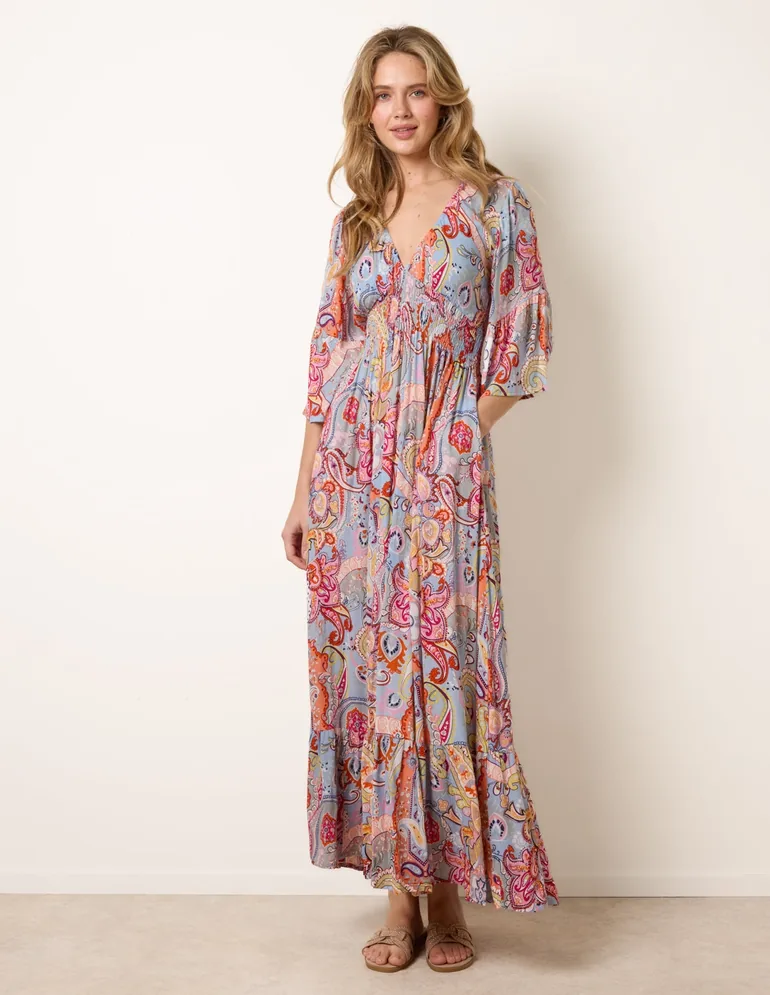 Paisley Print V Neck Maxi Dress