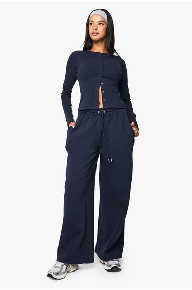 Rib Button Through Long Sleeve Tracksuit - navy