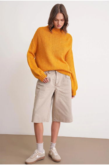 Mixray Relaxed Fit Crew Neck Thick Knit Sweater