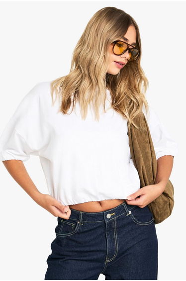 Cotton Elasticated Waist T-Shirt - white