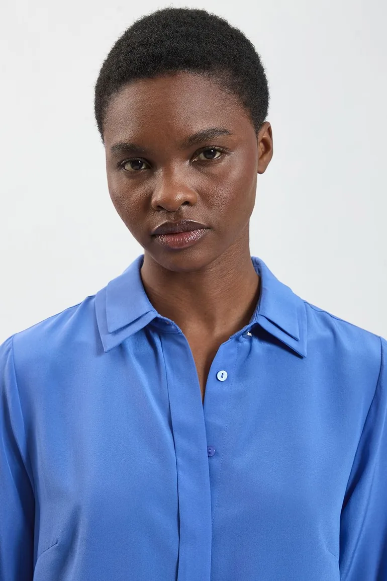 Silk Double Collar Long Sleeve Shirt - 1