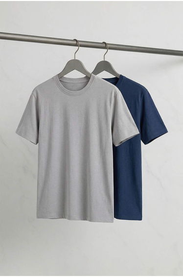 Indigo - Gray Basic S Slim Fit Narrow 100% Cotton 2-Pack T-Shirt