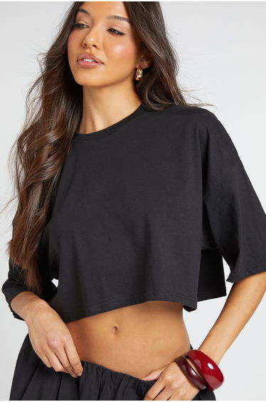 Basic Boxy Cropped T-Shirt - black