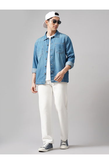 Oversized Denim Shirt with Chest Pockets