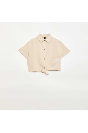 Short-sleeved linen blend shirt WHITE