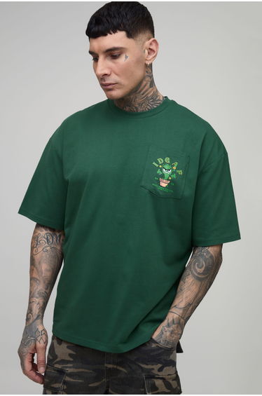 Tall Collector's Edtn Daisy Print Oversized Pocket T-shirt - forest