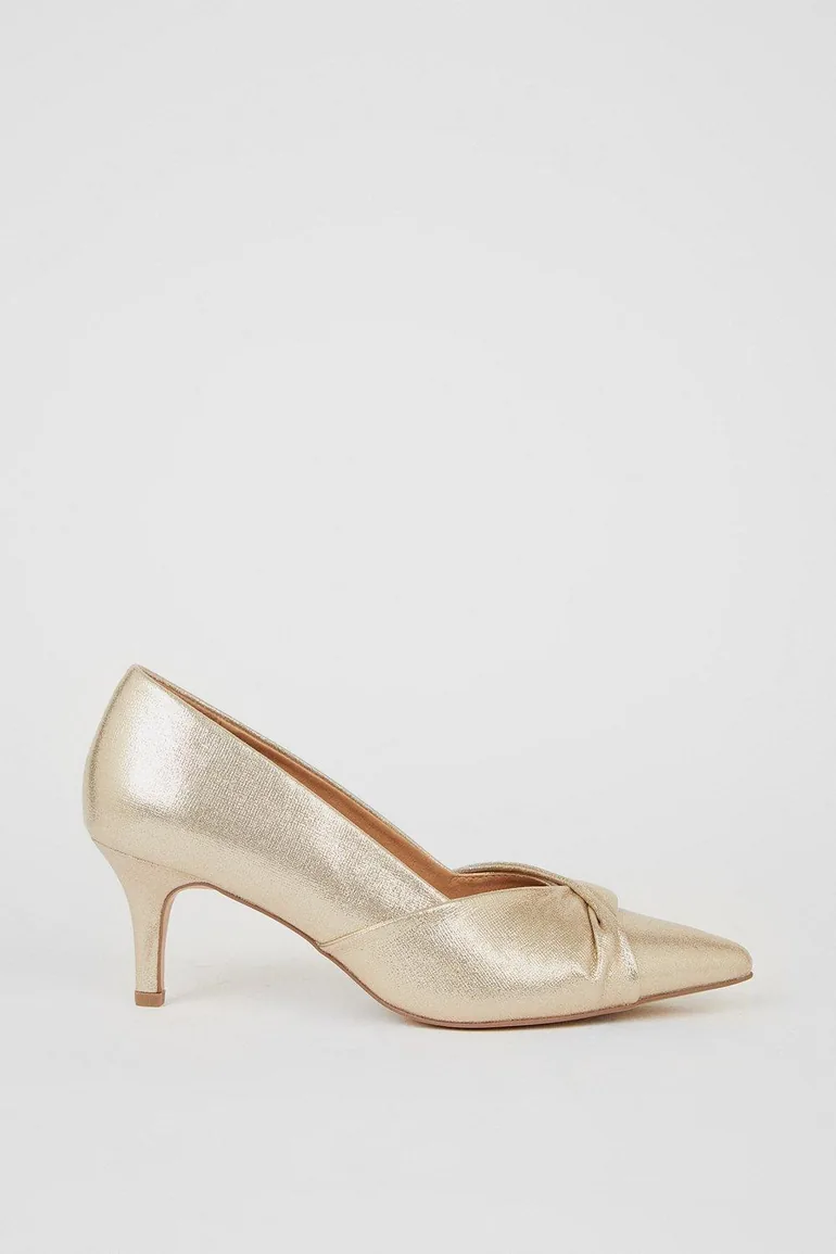 Wide Fit Delina Twist Front Kitten Heel Court Shoe - 1