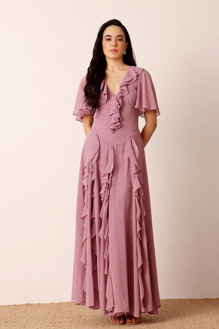 Hertia Maxi Dress in Dusty Lilac Lace & Beads Purple : Premium Dresses :  VogaCloset Iraq