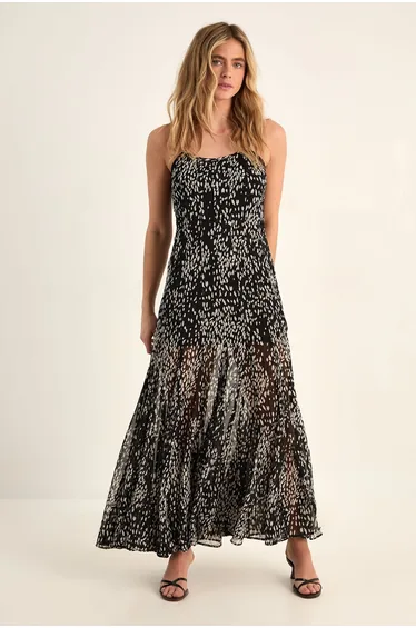 Spot Godet Hem Strappy Maxi Dress