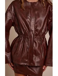 جاكيت جلد تمساح صناعي - بني - 3