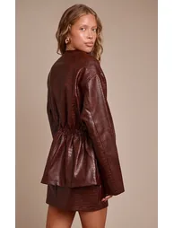 جاكيت جلد تمساح صناعي - بني - 2