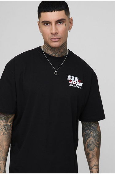 Tall Oversized San Jose Moto Print T-Shirt - black