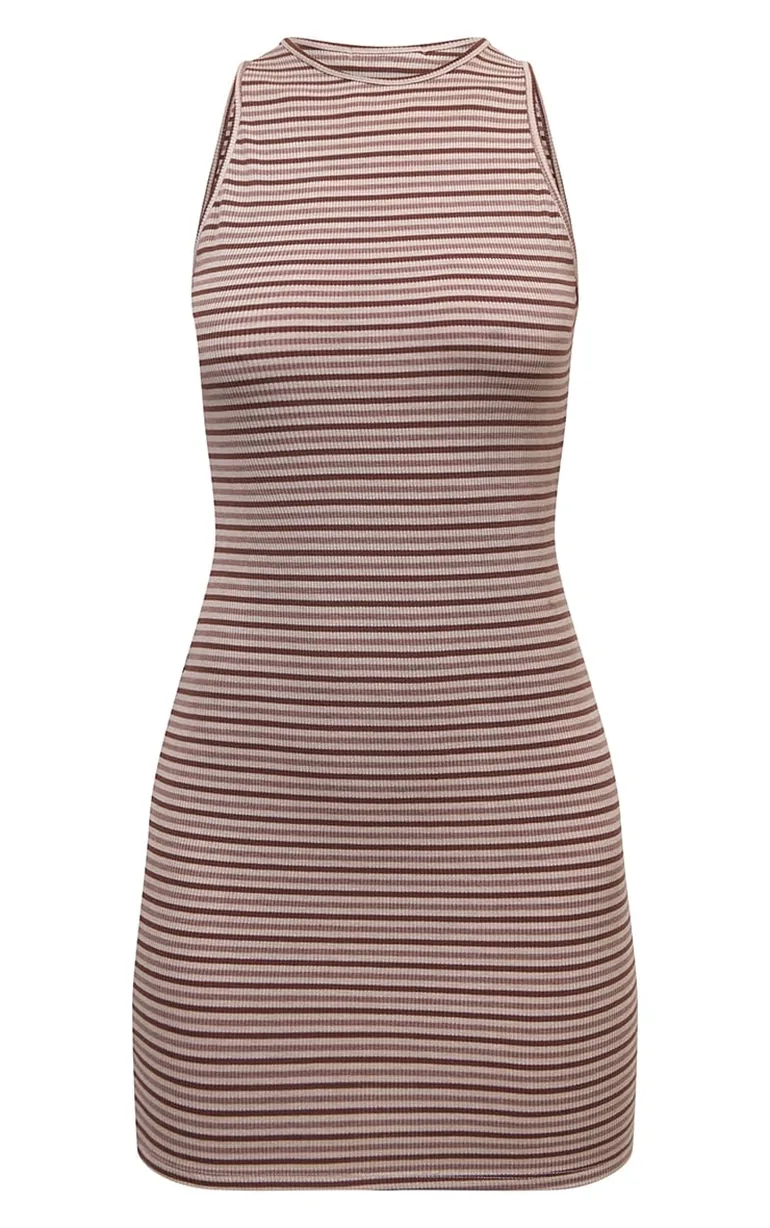 racer bodycon dress Brown PrettyLittleThing Striped Racer Bodycon Dress