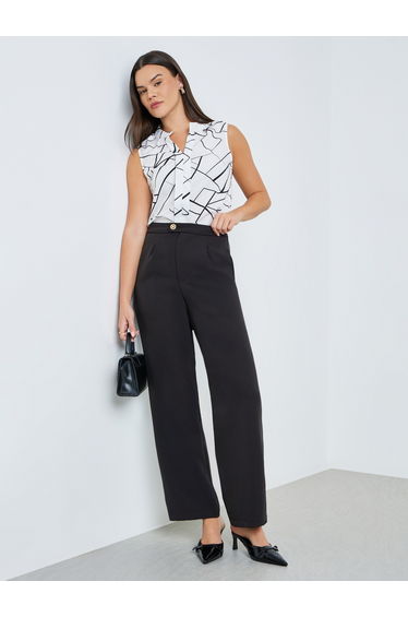Black Solid Wide Leg Trousers