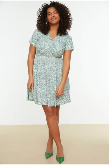 Plus Size Dress - Green - A-line