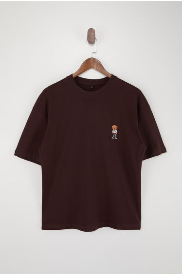 Dark Brown Unisex Oversized /Wide Cut Teddy Bear Printed 100% Cotton T-Shirt