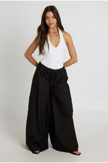 Cotton Poplin Cargo Trousers - black