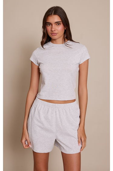 Ash Grey Short Sleeve Fitted Pyjama Top