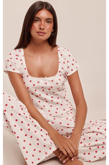 White Strawberry Pointelle Pyjama Trousers