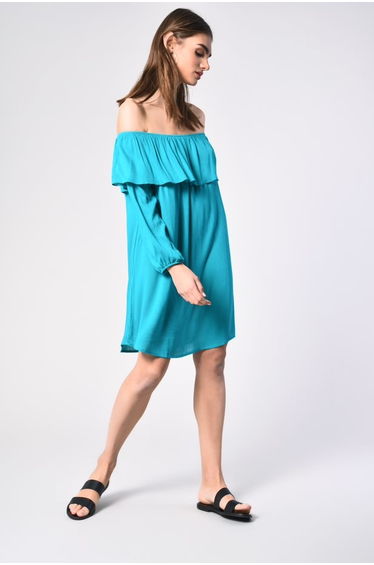 Glamorous Off The Shoulder Long Sleeve Teal Dress