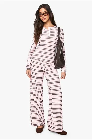 Stripe Wide Leg Trousers - baby pink