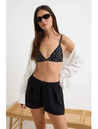 Black Woven 100% Linen Beach Shorts - 1