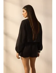 Black Woven 100% Linen Beach Shorts - 7