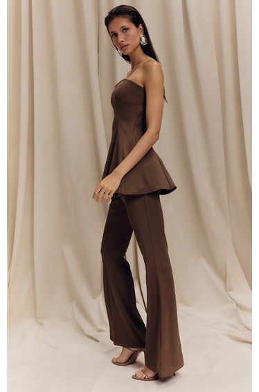 Dark Taupe Woven Tailored Flare Leg Trousers