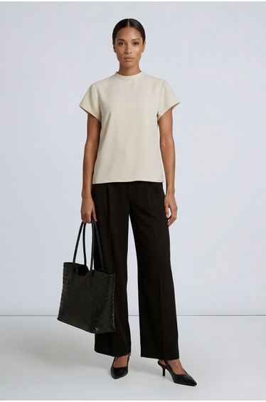 High Neck Twill Short Sleeve Top