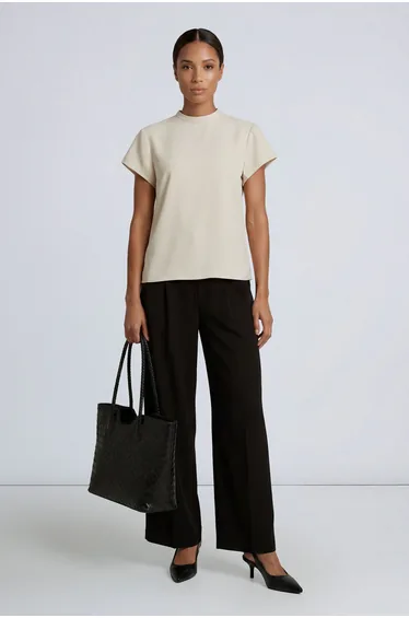 High Neck Twill Short Sleeve Top