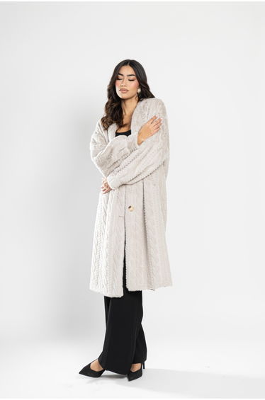 WINTER LUXE GREY VEGAN FUR LONG COAT