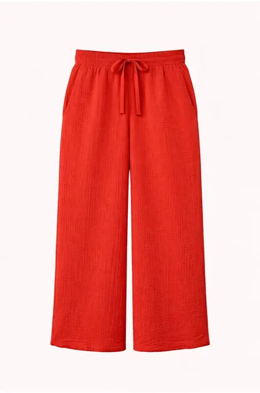 Mixray High Waist Textured Muslin Fabric Pants