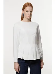 Pleated Long Sleeve Open Back Detail Woven Blouse
