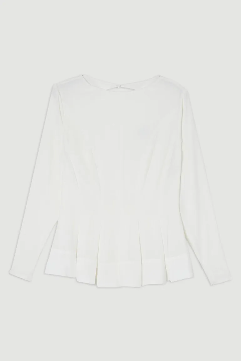 Pleated Long Sleeve Open Back Detail Woven Blouse - 3