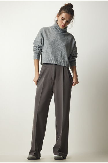 Women's Gray Pocket Palazzo Trousers