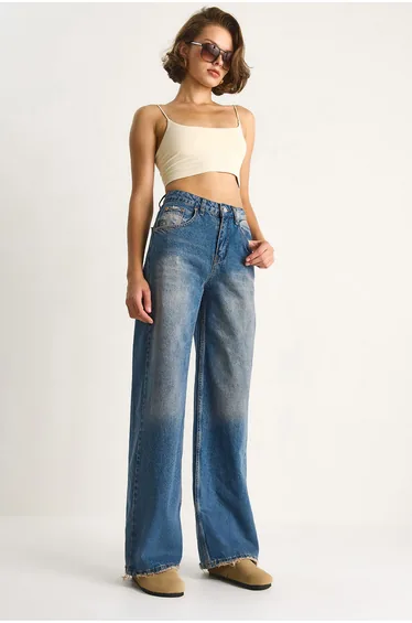 LUCCI High Waist Wide Leg Denim Pants