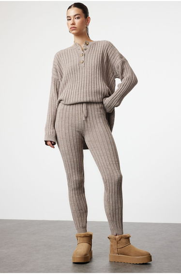Mink Corduroy Trousers Knitwear Bottom-Top Set