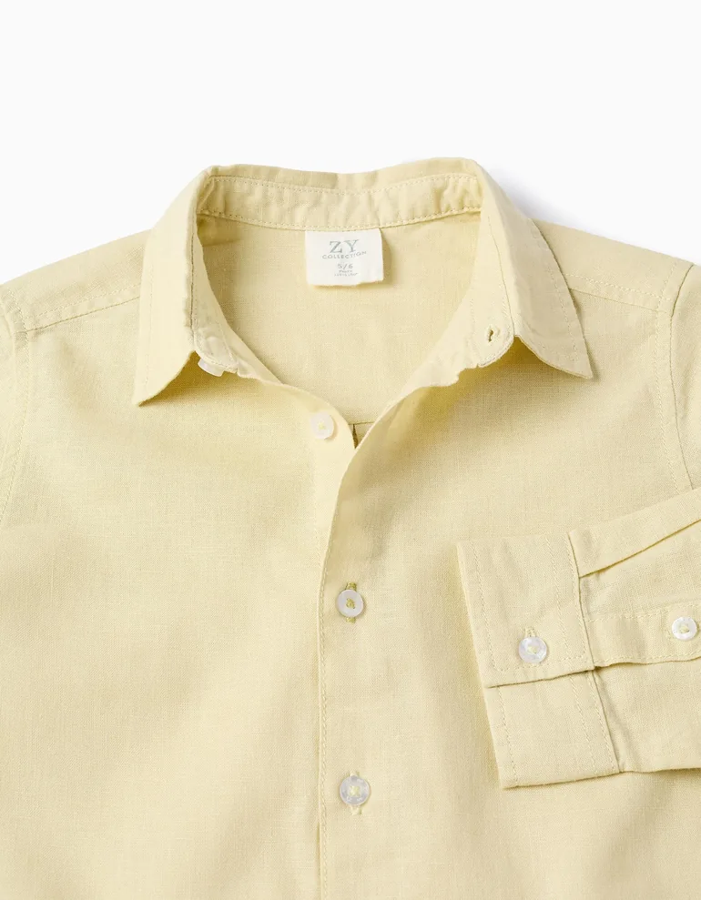 LS SHIRT LINEN, LIGHT YELLOW, 13/14 - 2
