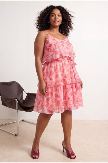 Pink Finike Woven Large Size Dress