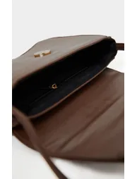 Chocolate PU Flap Over Baguette Shoulder Bag - 2