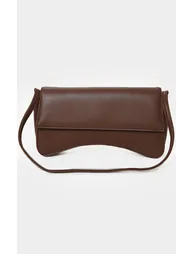 Chocolate PU Flap Over Baguette Shoulder Bag