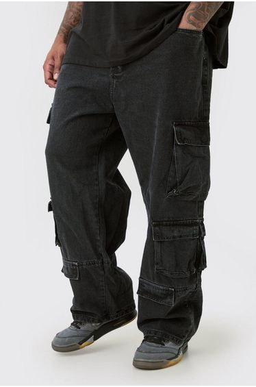 Plus Relaxed Fit Acid Wash Cargo Jean