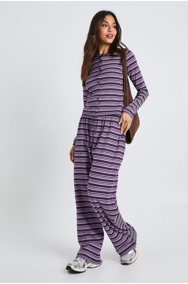 Stripe Rib Drawcord Trouser - purple