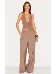 Mocha Burnout Mesh Cowl Neck Detail Long Top