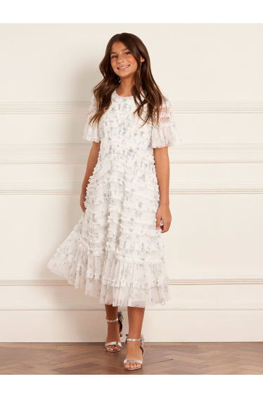 Needle & Thread Girls Magnolia Ditsy Amara Ruffle Dress in Blue