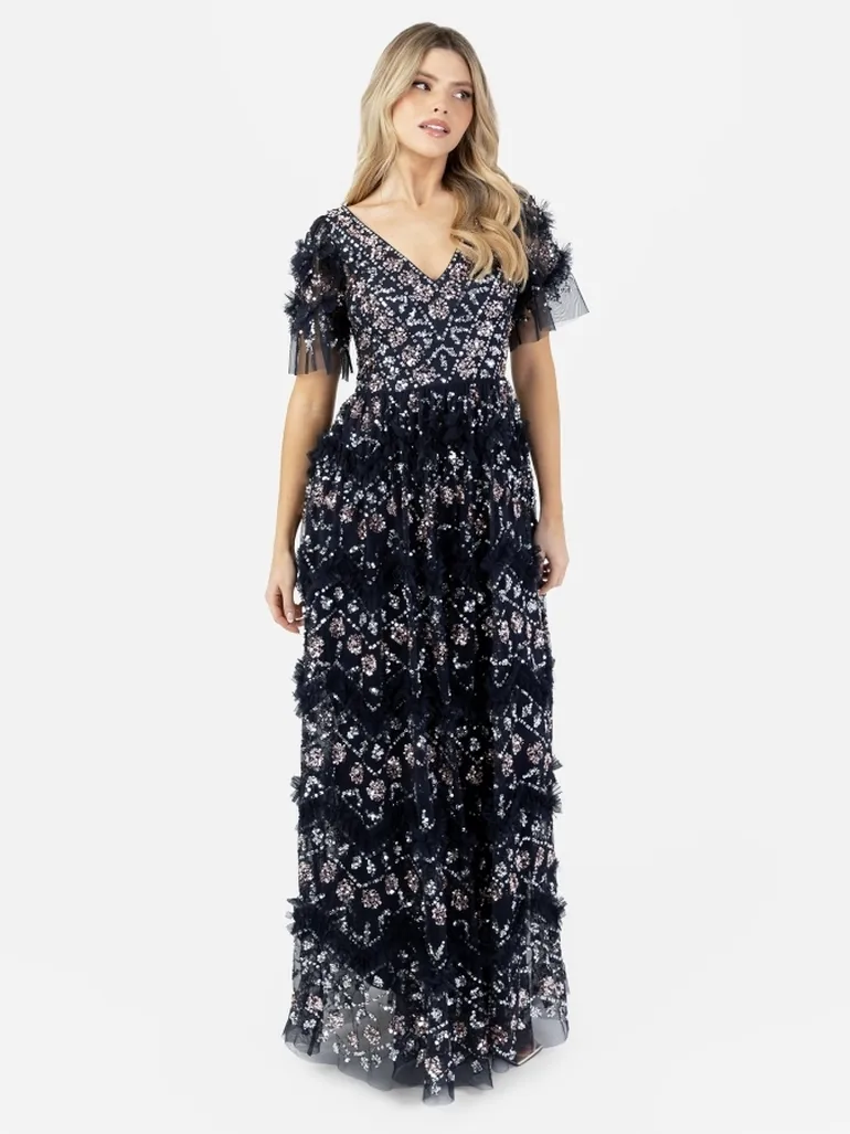 maya embellished short sleeve maxi dress Maya Emerald Embellished Short Sleeve Maxi Dress with Open Back  Maya  Deluxe