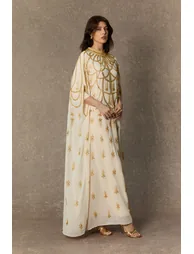 Perfectly Luxurious Beige Sequin Embroidered Maxi Kaftan - 4