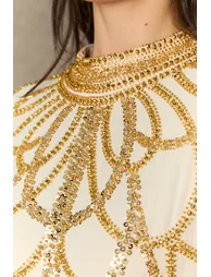 Perfectly Luxurious Beige Sequin Embroidered Maxi Kaftan - 8