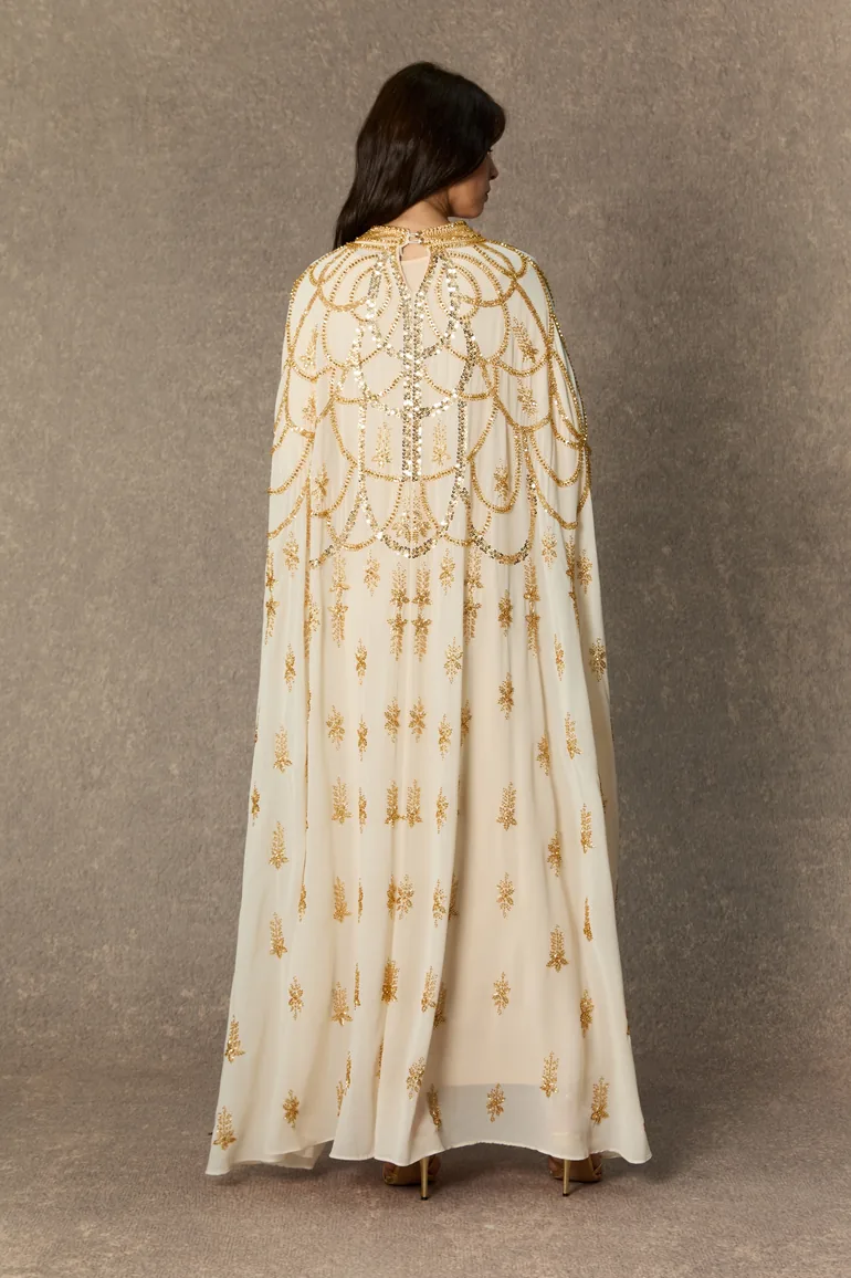 Perfectly Luxurious Beige Sequin Embroidered Maxi Kaftan - 5