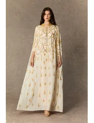 Perfectly Luxurious Beige Sequin Embroidered Maxi Kaftan